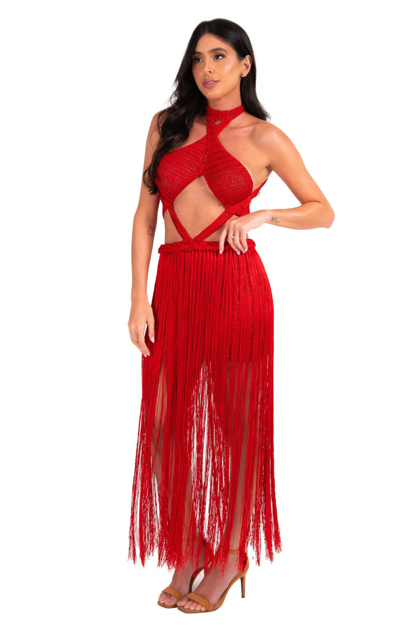 Crochê – Vestido Mystic Vermelho - Linha de Seda